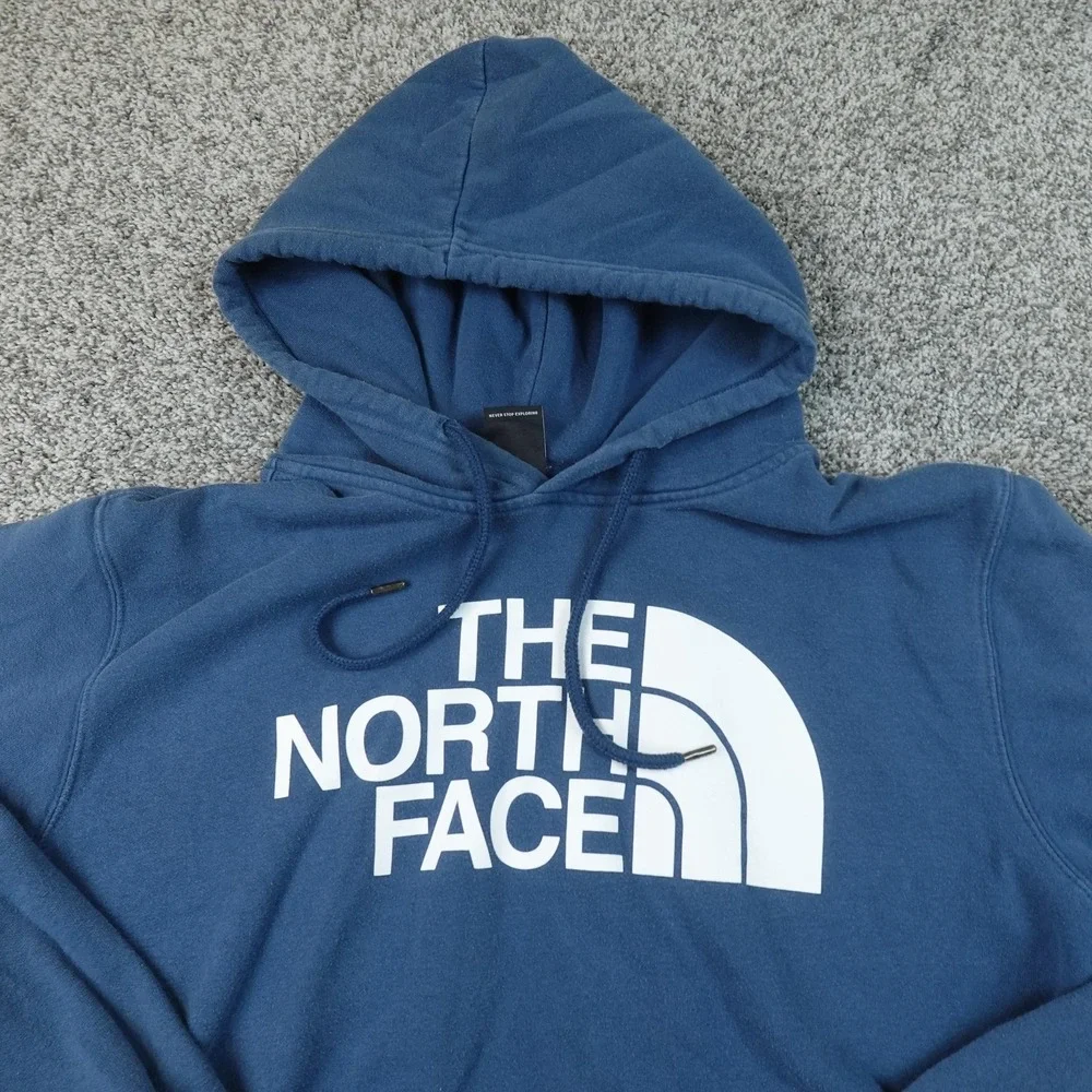 North Face Hoodie Mens XL Blue Logo Fleece Pullover Sweatshirt Sweater Outdoor